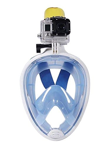 Full Face Snorkel Mask - Action Camera Mount - 180 Degree Panoramic View for Adults and Youth. Blue S/M