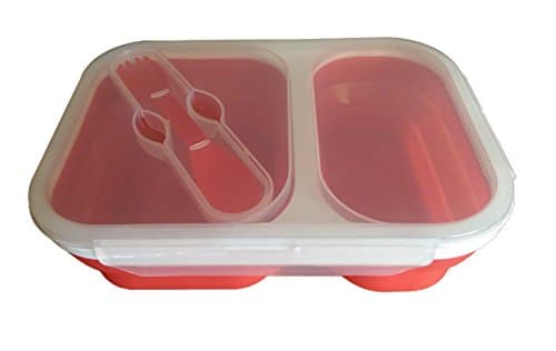 Large Collapsible Silicone 2 Compartment Container with Lock Lid - use as a Lunch Box or as a Serving Bowl.