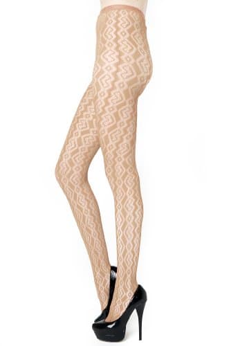 Zig Zag Coils Fishnet Pantyhose (Queen, Beige)
