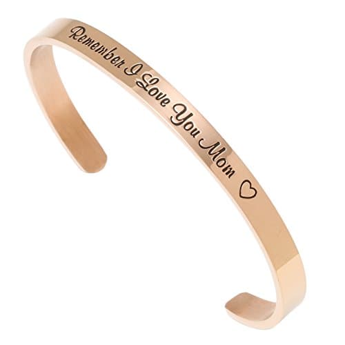 "Remember I Love You Mom" Cuff Bangle Bracelets Best Gift for Mum, Mothers Day, Thanksgiving Day &amp; Birthday (Glossy - Rose Gold)