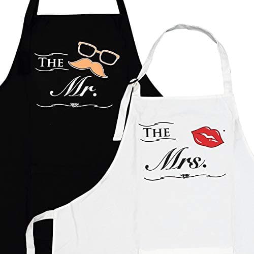 2-Piece Kitchen Apron Set - The Mr. and The Mrs. - Matching Engagement Wedding Anniversary Bridal Shower Gift for Bride