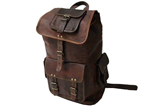 Vintage Leather Bazaar Real Goat Hide Rucksack Back Pack Leather Notebook Computer Bags &amp; Cases Bag 24 Inch Brown