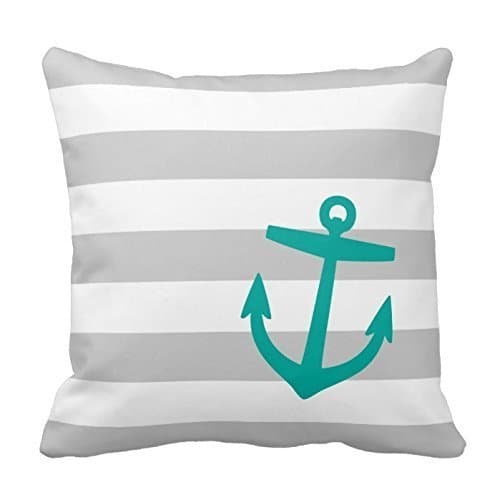 Cotton Stripe Pattern Pillowcase Gray And Teal Nautical Stripes And Cute Anchor Throw Pillow Covers 18 x 18