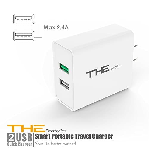 (Qualcomm Certified) THE Electronics Quick charge 3.0 USB 30W Watt Fast charging US Travel AC wall adapter for Samsung Motorola Nokia HTC Lenovo Smartphone Tablets (White 2 Port)