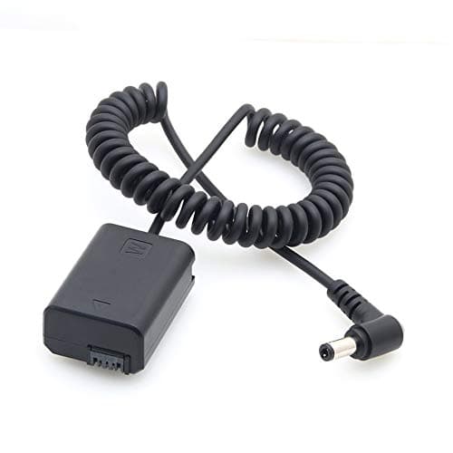 NP-FW50 Dummy Battery Pack Coupler Adapter with DC Male Connector Power Coiled Cable for Sony A7 Mark II A6300 A6000