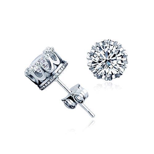 Sterling Silver 2 ct. Cubic Zirconia Round Crown Silver Stud Earrings