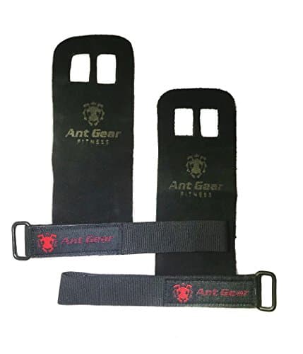 Ant Gear Leather hand grips by perfect for pull-ups, kettlebells, weightlifting, exercise and crossfit workouts. Supple leather &amp; elastic wrist band for perfect fit. Prevents rips. (Black, Medium)