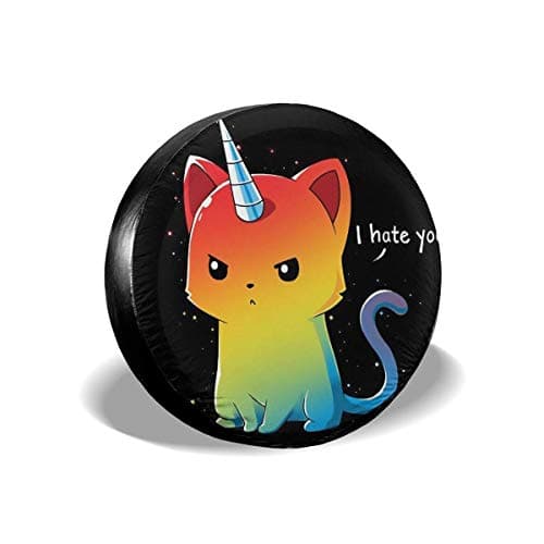 PPOOia Tire Cover Unicat I Hate You Potable Polyester Universal Spare Wheel Tire Cover Wheel Covers for SUV Truck Camper Travel Trailer Accessories(14,15,16,17 Inch) 16