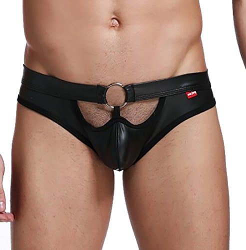 ARRIVE GUIDE Mens 3 Pack Open Crotchless Thongs Jockstrap Briefs Underwear Black Small