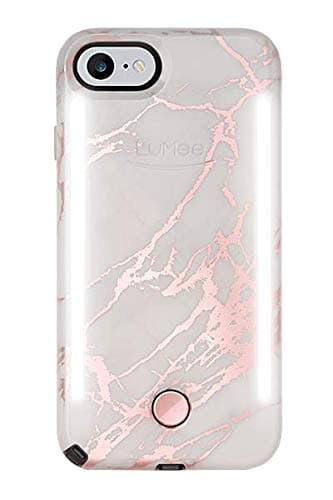 LuMee Duo Phone Case, Metallic Rose Marble | Front & Back LED Lighting, Variable Dimmer | Shock Absorption, Bumper Case, Selfie Phone Case | iPhone 8 / iPhone 7 / iPhone 6s / iPhone 6
