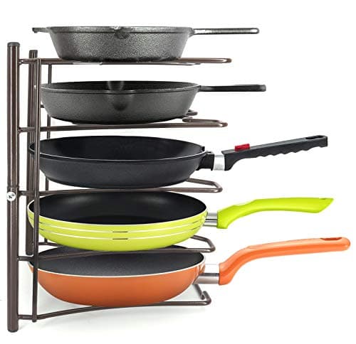 Kitchen Cabinet Cookware Organizer Rack for Pans, Pots, Lids and Cast Iron, Bronze