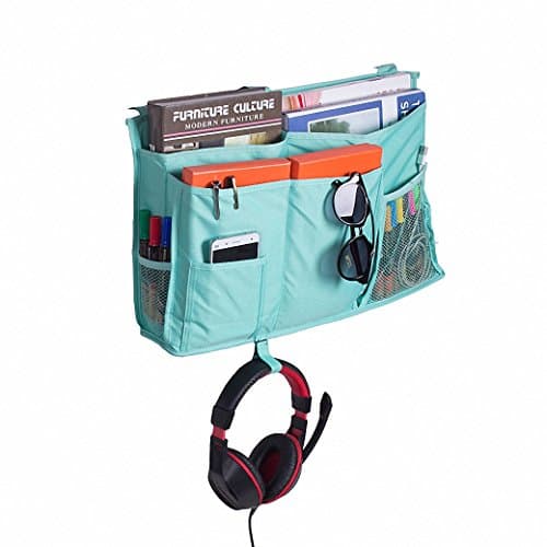 IDecHome Hanging Bed Organizer, 600D Nylon Pockets Bedside Sofa Desk Chair Storage Caddy, Phone Book Magazine Holder