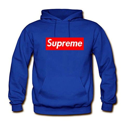 Men's Cool Supreme Logo Printed Pullover Hoodies Large Blue