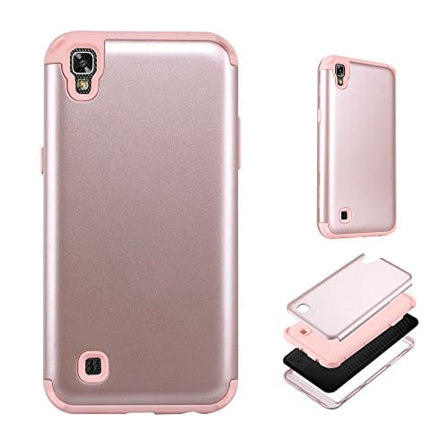 LG X Power Case,JMcase 3 in 1 Silicone Plastic Cover [Heavy Duty Bumper] Protective Case Cover(Pink) Fit for LG X Power,Sent Stylus