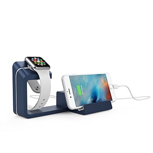 Element Works Dual 2-in-1 Charging Stand &amp; Dock for Apple Watch and Apple iPhone (Navy)