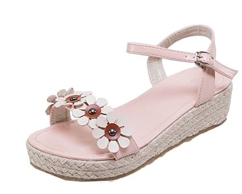 WeiPoot Women's Pu Kitten-Heels Open-Toe Solid Buckle Sandals, Pink, 38