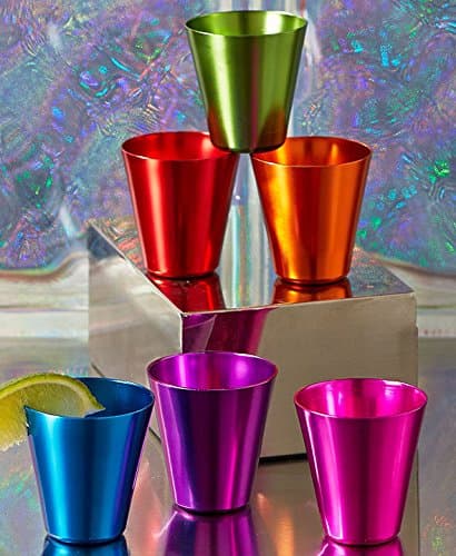 (Ship from USA) 6 PC 2 OZ SHOT DRINKING GLASSES RETRO ALUMINUM DRINKWARE SET KITCHEN BAR D¨¦COR /ITEM NO#E8FH4F85457929