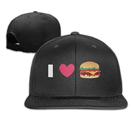 I Love Burger Flat Brim Baseball Hat Black