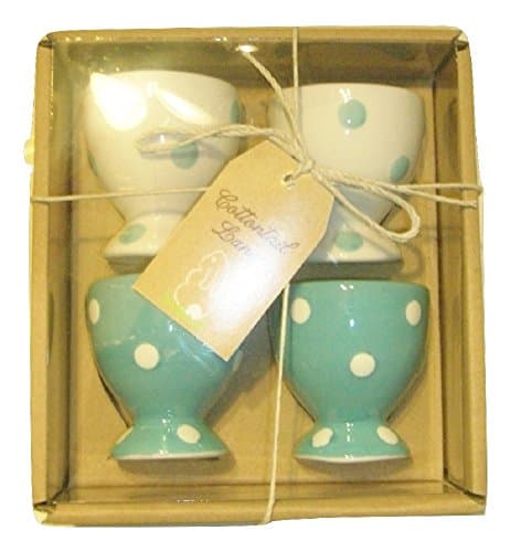 Cottontail Lane White &amp; Blue Polka Dot Egg Cups Set of 4