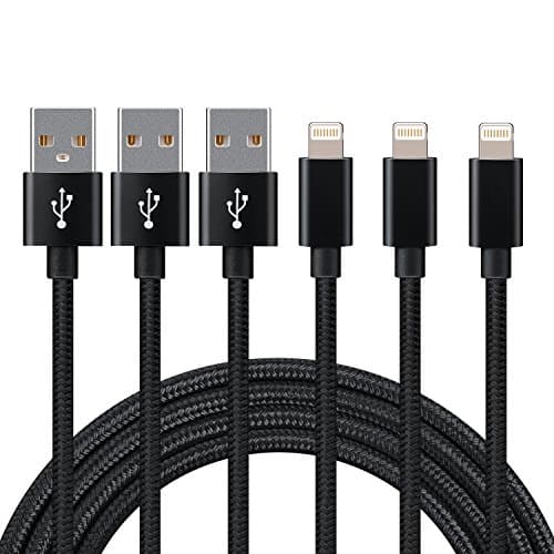 8 Pin Lightning to USB Nylon Braided Charging Cable, 6-Feet [Black 3-Pack]