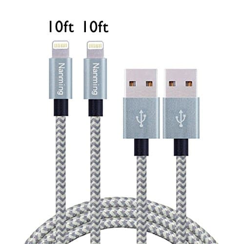 2Pcs 10FT/3M Extra Long Nylon Braided Charging Cable Cord 8-Pin Lightning to USB Cable Charger Compatible with iPhone 7/ 7 Plus/6/6s/6 plus/6s plus, iPhone 5/5s/5c,iPad, iPod,iPod(Gray+Silver)