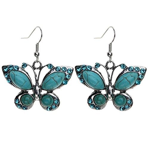 Ransopakul Funky Tibetan Silver Turquoise Butterfly Shape Drop/Dangle Stud Earrings Jewelry