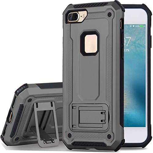 iPhone 8 Plus Case,iPhone 8 Plus Case Kickstand Shockproof Dual Layer Hybrid Cover with Bulit-in Invisible Metal Plate Soft TPU + Hard PC Back Protection Case for iPhone 8+ Plus (Gray)