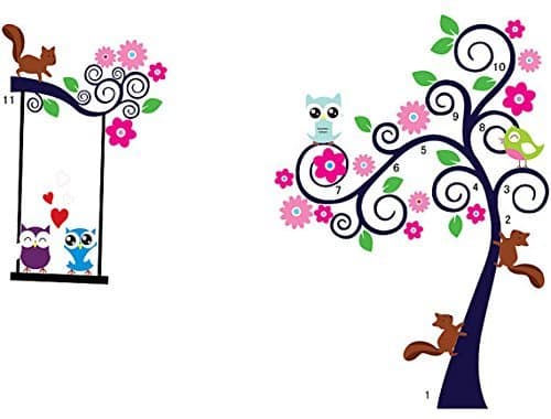 Salala Nursery Wall Decal Owl Tree Wall Decals Flower and Squirrel Tree Wall Sticker, Children Wall Decal Cute Home Decor