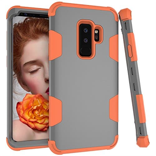Samsung Galaxy S9 Plus Case, Ankoe Three Layer [Shockproof] Hybrid Sturdy Hard Plastic+Soft Silicon Rubber Full-Body Protective Case Cover for 6.2 Inch Galaxy S9+ 2018 (Gray+Orange)