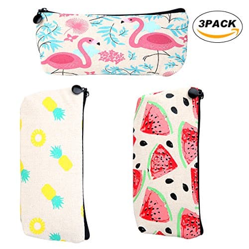 Large Capacity for Students Canvas Pencil Case Pen Bag Cute Stationary Pouch Cosmetic Makeup Box Coins Holder -3 Pack