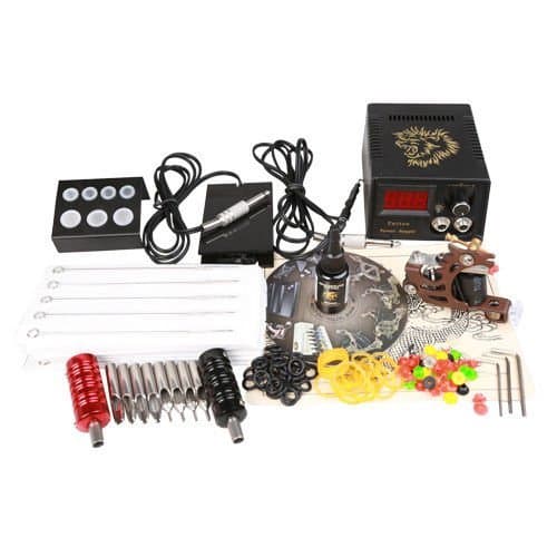 Professional Complete Tattoo Kit 1 Top Machine Gun 1 30ml black Color Ink 50 Needles Power Supply