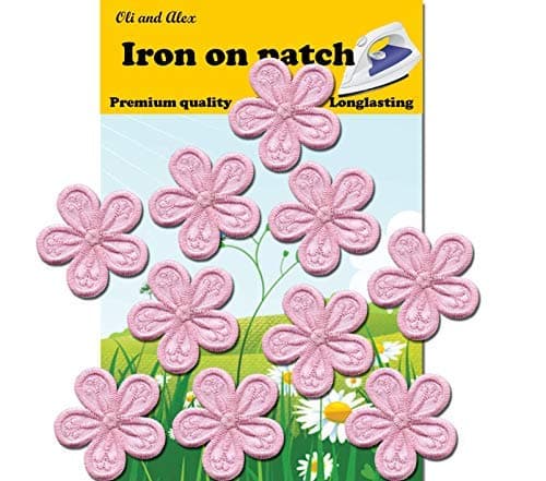 A-40, Flower Pink Iron On Patch 10 Pieces Fabric Applique Motif Children Decal 1.6 x 1.6 inches (4.00 x 4.00 cm)