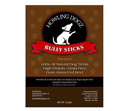 Howling Dogz Grass Fed Beef Bully Sticks, (10) 6 inch