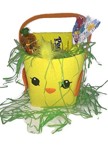 Chick Easter Basket with Whopper Mini Robins Eggs, Peeps Marshmallow Chicks, Eggs Filled with Candy and Chocolate