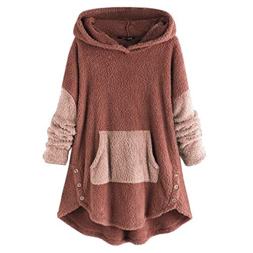 LENXH Women's Sweater Button Blouse Hooded Pullover Sweater Plush Jacket Winter Sweater Warm Jacket Fashion Sweater