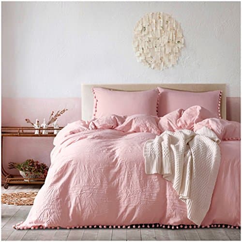 Duvet Cover Set Queen with Hidden Zipper Closure,Solid Color 3pcs Soft Microfiber Bedding Set Includes 1 Comforter Cover and 2 pillow Shams (Queen, Light Pink)