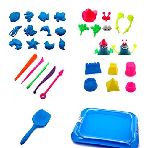 32 Piece Sand Molds Kit Bundle with Portable Sand Tray, Beach Sand Toys Set