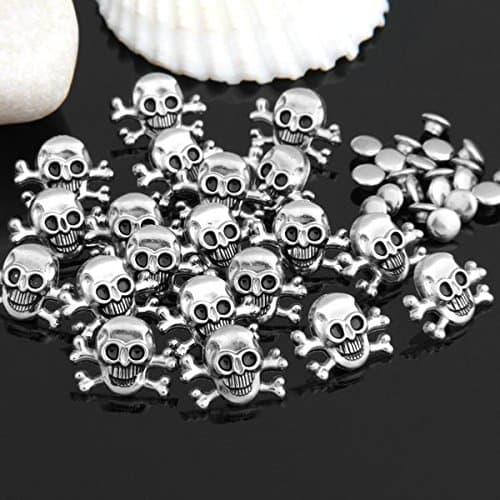 Vikeva 20 Silver Metal 0.6x0.7" Rapid Studs Rivets Skull Punk for Bag Shoes Bracelet