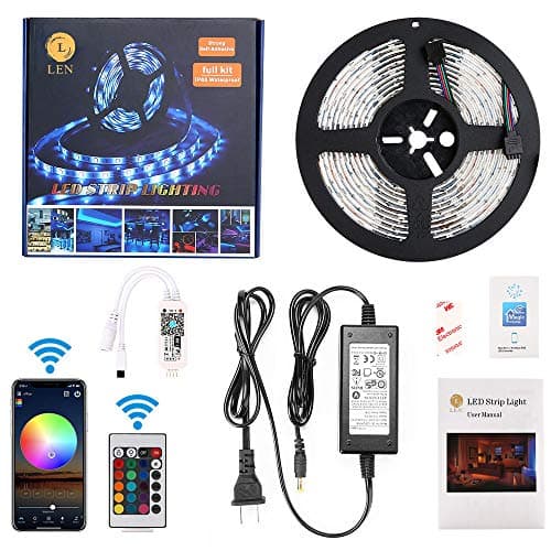 LEN LED Strip Lights, WiFi Wireless Smart Phone Controlled Light Strip Kit 16.4ft 150leds 5050 Waterproof IP65 LED Lights,Working with Android and iOS System,IFTTT, Google Assistant