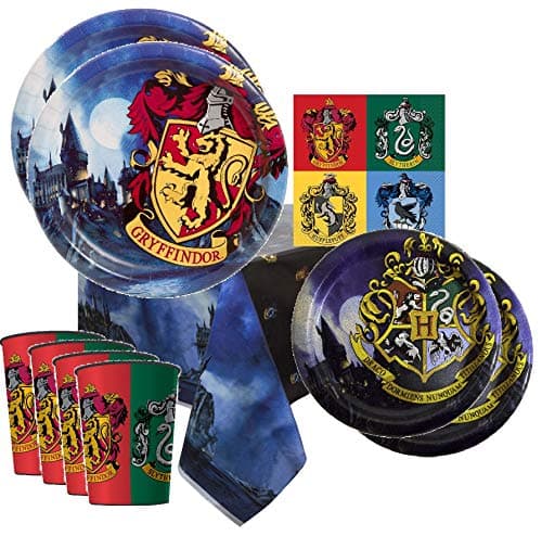 Harry Potter Party Supplies Tableware Bundle Pack For 8 Guests - Includes 8 Dinner Plates, 8 Dessert Plates, 8 Reusable Plastic Cups, 16 Dinner Napkins, and 1 Tablecover
