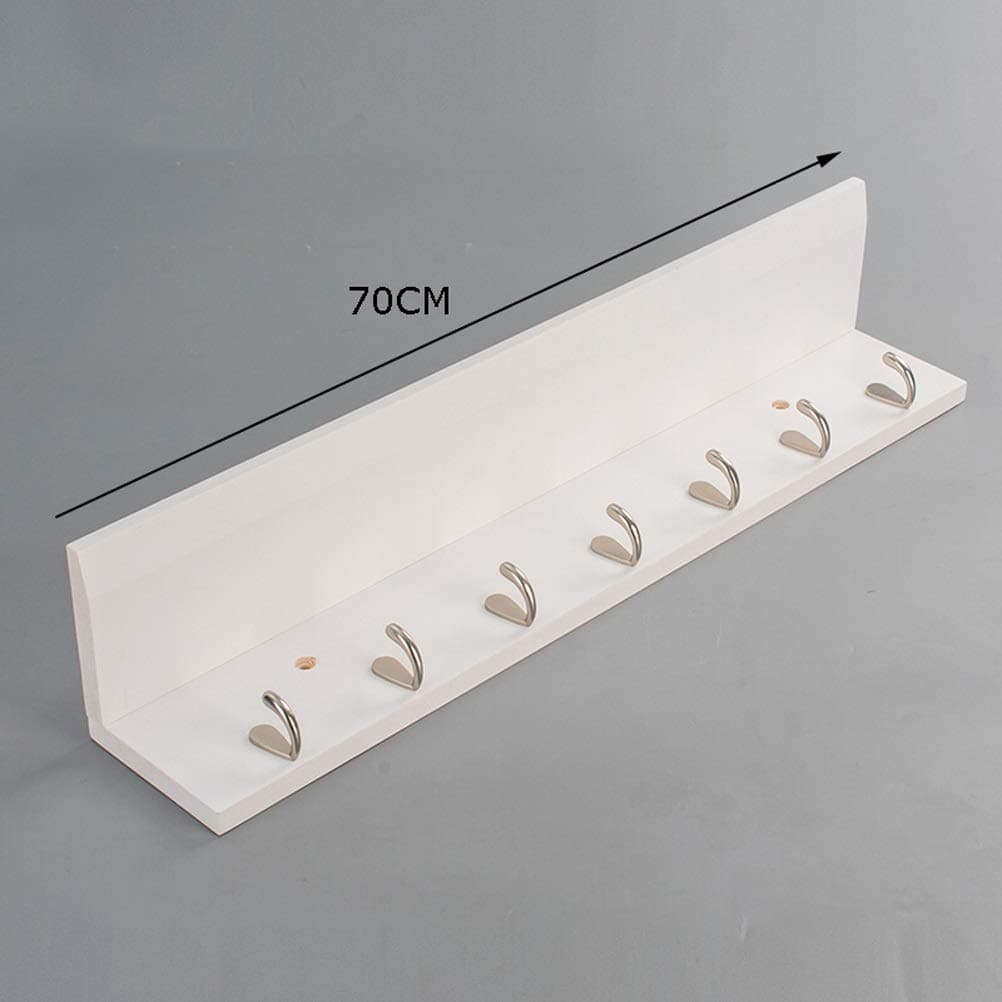 Wall Shelf- ♦ZWJ-Solid Wood Multifunctional Wall-mounted Coat Rack Indoor Floating Shelves with Hooks (color : WHITE-70CM)
