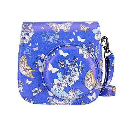 Goocor Instax Mini 9 Camera Case for Fujifilm Instax Mini 9 / Mini 8 / Mini 8+ Instant Camera with Adjustable Strap (Blue Butterfly)