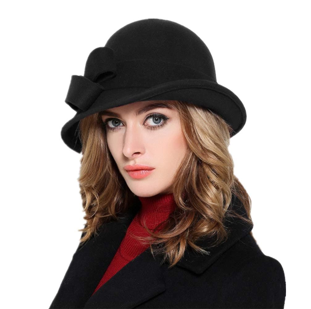 YSJOY Womens Bowknot 100% Wool Fall Winter Derby Hat Doom Cloche Hat