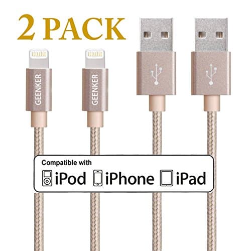 iPhone Charger, GEENKER 2Pack 3ft Lightning Cable 8pin Nylon Braided Charging Cable USB Syncing Cord for Apple iPhone 7/7plus, SE/6S/6S Plus/6/6 Plus/5S/5/5C/iPad Mini/Air Compatible With IOS 9 (Gold)