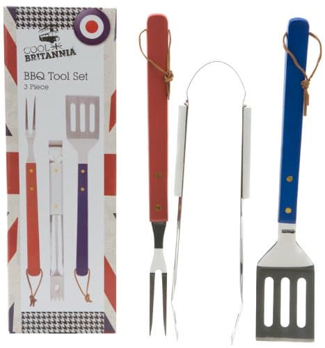 Cool Britannia 3-Piece BBQ Tool Set with Red/White/Blue Handles