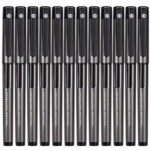 Rollerball Pen Fine 1.0mm Bullet Tip Bold Point Pens Lined Pens,Black - Pack of 12