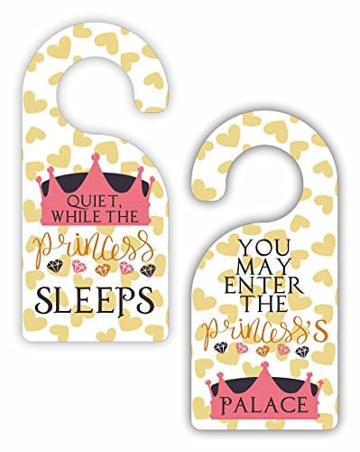 Max Wilder Quiet While the Princess Sleeps - You May Enter the Princess's Palace - Novelty Girls Room Door Sign Hanger - Double-Sided - Hard Plastic - Glossy Finish