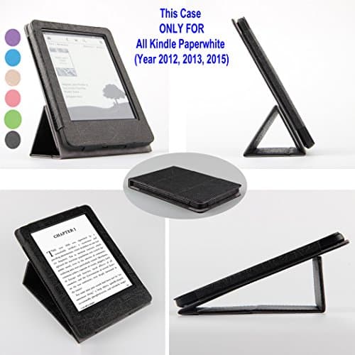 Kindle Paperwhite Case – with Fortune Tech Foldable Stand Cover, Magnetic Closure, Auto Sleep/Wake up, Protective and Form Fitting for All Amazon Kindle Paperwhite (Year 2012, 2013, 2015),- Black