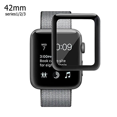 Apple Watch 42mm 3D Screen Protector (Series 1, Series 2, Series 3), Atill Tempered Glass Screen Protector [Anti-scratch] [Bubble-free] for Apple iWatch [1 Pack, Black]