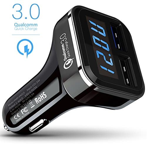 Car Charger 2.4V 2 USB Smart Port Work for iPhone X/8/7/6s/5/SE/Plus, iPad Pro/mini/Air, Samsung Galaxy s8/S7/S6/Edge/Plus LED Screen Display with Over Charging Reminding